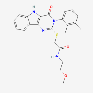 molecular formula C23H24N4O3S B2628063 2-((3-(2,3-dimethylphenyl)-4-oxo-4,5-dihydro-3H-pyrimido[5,4-b]indol-2-yl)thio)-N-(2-methoxyethyl)acetamide CAS No. 888446-67-1