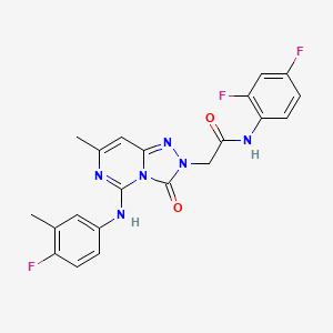 molecular formula C21H17F3N6O2 B2628082 N~1~-(2,4-二氟苯基)-2-[5-(4-氟-3-甲基苯胺)-7-甲基-3-氧代[1,2,4]三唑并[4,3-c]嘧啶-2(3H)-基]乙酰胺 CAS No. 1251710-87-8