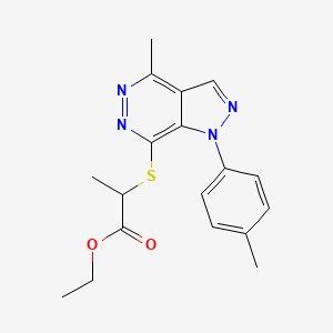 molecular formula C18H20N4O2S B2628087 2-((4-甲基-1-(对甲苯基)-1H-吡唑并[3,4-d]嘧啶-7-基)硫代)丙酸乙酯 CAS No. 1207057-98-4