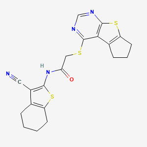 molecular formula C20H18N4OS3 B2628098 N-(3-氰基-4,5,6,7-四氢苯并[b]噻吩-2-基)-2-((6,7-二氢-5H-环戊[4,5]噻吩[2,3-d]嘧啶-4-基)硫代)乙酰胺 CAS No. 378193-90-9
