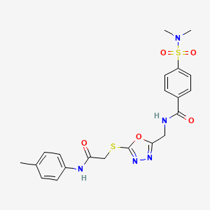 molecular formula C21H23N5O5S2 B2628114 4-(N,N-二甲基氨磺酰基)-N-((5-((2-氧代-2-(对甲苯氨基)乙基)硫代)-1,3,4-恶二唑-2-基)甲基)苯甲酰胺 CAS No. 903349-26-8