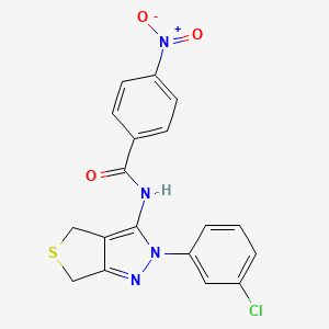molecular formula C18H13ClN4O3S B2628139 N-(2-(3-chlorophenyl)-4,6-dihydro-2H-thieno[3,4-c]pyrazol-3-yl)-4-nitrobenzamide CAS No. 450340-79-1