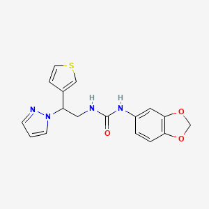 molecular formula C17H16N4O3S B2628156 1-(2-(1H-吡唑-1-基)-2-(噻吩-3-基)乙基)-3-(苯并[d][1,3]二氧杂环-5-基)脲 CAS No. 2034495-63-9