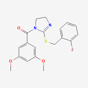 B2628182 (3,5-Dimethoxyphenyl)-[2-[(2-fluorophenyl)methylsulfanyl]-4,5-dihydroimidazol-1-yl]methanone CAS No. 851806-85-4