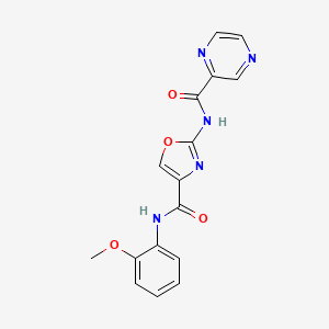 molecular formula C16H13N5O4 B2628186 N-(2-甲氧基苯基)-2-(吡嗪-2-甲酰胺基)恶唑-4-甲酰胺 CAS No. 1396758-55-6