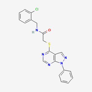 molecular formula C20H16ClN5OS B2628190 N-[(2-氯苯基)甲基]-2-(1-苯基吡唑并[3,4-d]嘧啶-4-基)硫代乙酰胺 CAS No. 893932-96-2