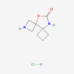 molecular formula C8H13ClN2O2 B2628200 9-氧杂-7,11-二氮杂螺[3.0.35.34]十一烷-10-酮；盐酸盐 CAS No. 2225142-04-9