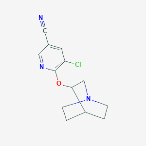 molecular formula C13H14ClN3O B2628208 6-{1-Azabicyclo[2.2.2]octan-3-yloxy}-5-chloropyridine-3-carbonitrile CAS No. 2199384-94-4
