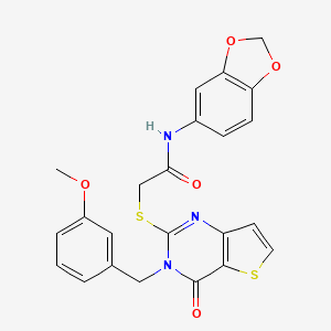 molecular formula C23H19N3O5S2 B2628215 N-(1,3-苯并二氧杂环-5-基)-2-{[3-(3-甲氧基苄基)-4-氧代-3,4-二氢噻吩并[3,2-d]嘧啶-2-基]硫代}乙酰胺 CAS No. 1261005-46-2