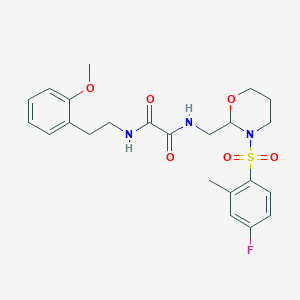 molecular formula C23H28FN3O6S B2628250 N1-((3-((4-氟-2-甲基苯基)磺酰基)-1,3-恶唑烷-2-基)甲基)-N2-(2-甲氧基苯乙基)草酰胺 CAS No. 872987-18-3