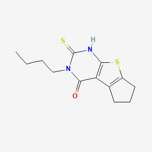 molecular formula C13H16N2OS2 B2628279 11-Butyl-10-sulfanyl-7-thia-9,11-diazatricyclo[6.4.0.0^{2,6}]dodeca-1(8),2(6),9-trien-12-one CAS No. 380467-88-9