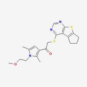 molecular formula C20H23N3O2S2 B2628280 1-[1-(2-methoxyethyl)-2,5-dimethyl-1H-pyrrol-3-yl]-2-{7-thia-9,11-diazatricyclo[6.4.0.0^{2,6}]dodeca-1(8),2(6),9,11-tetraen-12-ylsulfanyl}ethan-1-one CAS No. 690645-41-1