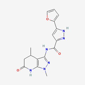 molecular formula C16H16N6O3 B2628286 N-(1,4-dimethyl-6-oxo-4,5,6,7-tetrahydro-1H-pyrazolo[3,4-b]pyridin-3-yl)-3-(furan-2-yl)-1H-pyrazole-5-carboxamide CAS No. 1301767-52-1