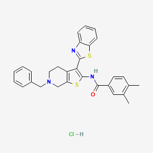 molecular formula C30H28ClN3OS2 B2628294 N-(3-(benzo[d]thiazol-2-yl)-6-benzyl-4,5,6,7-tetrahydrothieno[2,3-c]pyridin-2-yl)-3,4-dimethylbenzamide hydrochloride CAS No. 1215539-05-1