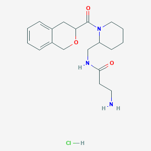 molecular formula C19H28ClN3O3 B2628296 3-Amino-N-[[1-(3,4-dihydro-1H-isochromene-3-carbonyl)piperidin-2-yl]methyl]propanamide;hydrochloride CAS No. 2418727-67-8