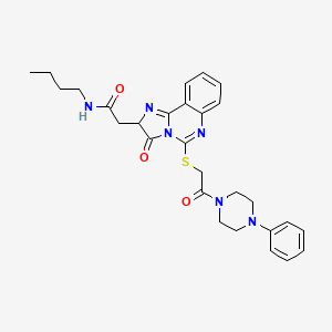 molecular formula C28H32N6O3S B2628299 N-丁基-2-(3-氧代-5-{[2-氧代-2-(4-苯基哌嗪-1-基)乙基]硫代}-2H,3H-咪唑并[1,2-c]喹唑啉-2-基)乙酰胺 CAS No. 1173778-41-0