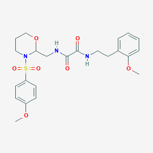molecular formula C23H29N3O7S B2628313 N1-(2-甲氧基苯乙基)-N2-((3-((4-甲氧基苯基)磺酰基)-1,3-恶唑烷-2-基)甲基)草酰胺 CAS No. 872880-72-3