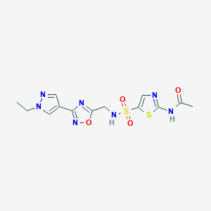 molecular formula C13H15N7O4S2 B2628338 N-(5-(N-((3-(1-ethyl-1H-pyrazol-4-yl)-1,2,4-oxadiazol-5-yl)methyl)sulfamoyl)thiazol-2-yl)acetamide CAS No. 2034230-58-3