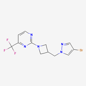 molecular formula C12H11BrF3N5 B2628339 2-[3-[(4-Bromopyrazol-1-yl)methyl]azetidin-1-yl]-4-(trifluoromethyl)pyrimidine CAS No. 2415568-60-2