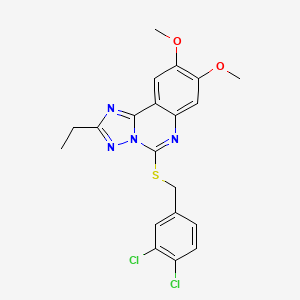 molecular formula C20H18Cl2N4O2S B2628363 5-{[(3,4-Dichlorophenyl)methyl]sulfanyl}-2-ethyl-8,9-dimethoxy-[1,2,4]triazolo[1,5-c]quinazoline CAS No. 1221715-30-5