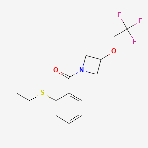 molecular formula C14H16F3NO2S B2628371 (2-(Ethylthio)phenyl)(3-(2,2,2-trifluoroethoxy)azetidin-1-yl)methanone CAS No. 2034246-21-2