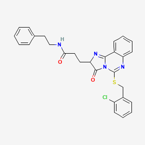 molecular formula C28H25ClN4O2S B2628378 3-{5-[(2-chlorobenzyl)thio]-3-oxo-2,3-dihydroimidazo[1,2-c]quinazolin-2-yl}-N-(2-phenylethyl)propanamide CAS No. 1037289-05-6