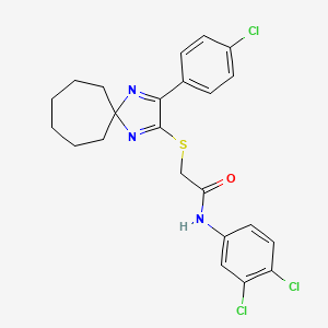 molecular formula C23H22Cl3N3OS B2628392 2-((3-(4-chlorophenyl)-1,4-diazaspiro[4.6]undeca-1,3-dien-2-yl)thio)-N-(3,4-dichlorophenyl)acetamide CAS No. 899905-80-7
