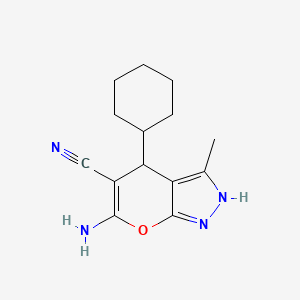 molecular formula C14H18N4O B2628394 6-Amino-4-cyclohexyl-3-methyl-1,4-dihydropyrano[2,3-c]pyrazole-5-carbonitrile CAS No. 300701-37-5