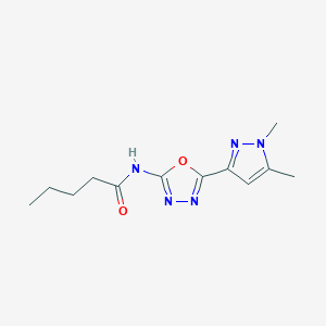 molecular formula C12H17N5O2 B2628397 N-(5-(1,5-二甲基-1H-吡唑-3-基)-1,3,4-恶二唑-2-基)戊酰胺 CAS No. 1171200-82-0