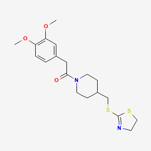 molecular formula C19H26N2O3S2 B2628428 1-(4-(((4,5-Dihydrothiazol-2-yl)thio)methyl)piperidin-1-yl)-2-(3,4-dimethoxyphenyl)ethanone CAS No. 1396861-05-4