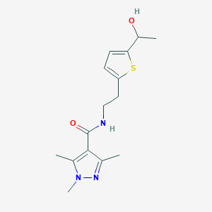 molecular formula C15H21N3O2S B2628429 N-(2-(5-(1-hydroxyethyl)thiophen-2-yl)ethyl)-1,3,5-trimethyl-1H-pyrazole-4-carboxamide CAS No. 2034439-96-6