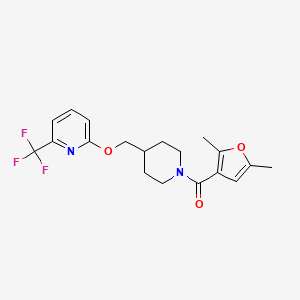 molecular formula C19H21F3N2O3 B2628457 2-{[1-(2,5-二甲基呋喃-3-羰基)哌啶-4-基]甲氧基}-6-(三氟甲基)吡啶 CAS No. 2201212-57-7