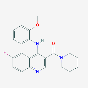 molecular formula C22H22FN3O2 B2628493 (6-Fluoro-4-((2-methoxyphenyl)amino)quinolin-3-yl)(piperidin-1-yl)methanone CAS No. 1358579-79-9