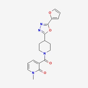 molecular formula C18H18N4O4 B2628502 3-(4-(5-(furan-2-yl)-1,3,4-oxadiazol-2-yl)piperidine-1-carbonyl)-1-methylpyridin-2(1H)-one CAS No. 1173053-50-3