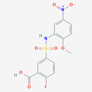 2-Fluoro-5-[(2-methoxy-5-nitrophenyl)sulfamoyl]benzoic acid