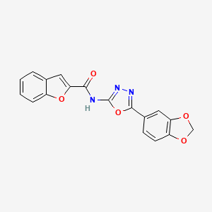 molecular formula C18H11N3O5 B2628524 N-(5-(苯并[d][1,3]二氧杂环-5-基)-1,3,4-恶二唑-2-基)苯并呋喃-2-甲酰胺 CAS No. 922090-69-5