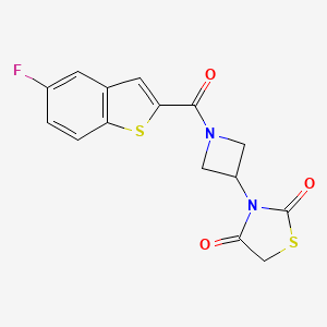 molecular formula C15H11FN2O3S2 B2628533 3-[1-(5-fluoro-1-benzothiophene-2-carbonyl)azetidin-3-yl]-1,3-thiazolidine-2,4-dione CAS No. 2034492-92-5