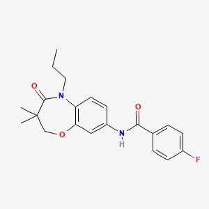 molecular formula C21H23FN2O3 B2628539 N-(3,3-dimethyl-4-oxo-5-propyl-2,3,4,5-tetrahydrobenzo[b][1,4]oxazepin-8-yl)-4-fluorobenzamide CAS No. 921525-63-5