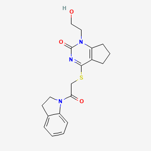 molecular formula C19H21N3O3S B2628543 1-(2-羟乙基)-4-((2-(吲哚-1-基)-2-氧代乙基)硫代)-6,7-二氢-1H-环戊并[d]嘧啶-2(5H)-酮 CAS No. 899973-49-0