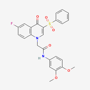 molecular formula C25H21FN2O6S B2628544 2-[3-(苯磺酰基)-6-氟-4-氧代喹啉-1-基]-N-(3,4-二甲氧基苯基)乙酰胺 CAS No. 866591-18-6