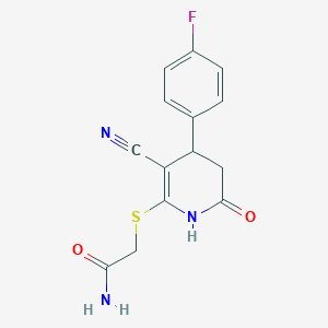 molecular formula C14H12FN3O2S B2628547 2-((3-氰基-4-(4-氟苯基)-6-氧代-1,4,5,6-四氢吡啶-2-基)硫代)乙酰胺 CAS No. 332050-64-3