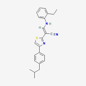 molecular formula C24H25N3S B2628552 (2E)-3-[(2-ethylphenyl)amino]-2-{4-[4-(2-methylpropyl)phenyl]-1,3-thiazol-2-yl}prop-2-enenitrile CAS No. 450353-36-3