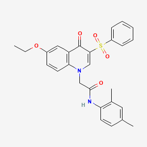 molecular formula C27H26N2O5S B2628558 2-[3-(benzenesulfonyl)-6-ethoxy-4-oxoquinolin-1-yl]-N-(2,4-dimethylphenyl)acetamide CAS No. 866725-62-4