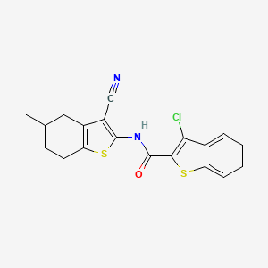 molecular formula C19H15ClN2OS2 B2628563 3-chloro-N-(3-cyano-5-methyl-4,5,6,7-tetrahydro-1-benzothiophen-2-yl)-1-benzothiophene-2-carboxamide CAS No. 330202-10-3