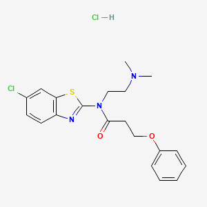molecular formula C20H23Cl2N3O2S B2628571 N-(6-chlorobenzo[d]thiazol-2-yl)-N-(2-(dimethylamino)ethyl)-3-phenoxypropanamide hydrochloride CAS No. 1216993-54-2