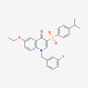 molecular formula C27H26FNO4S B2628585 6-ethoxy-1-(3-fluorobenzyl)-3-((4-isopropylphenyl)sulfonyl)quinolin-4(1H)-one CAS No. 866842-63-9