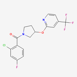 molecular formula C17H13ClF4N2O2 B2628589 (2-Chloro-4-fluorophenyl)(3-((4-(trifluoromethyl)pyridin-2-yl)oxy)pyrrolidin-1-yl)methanone CAS No. 2034622-22-3
