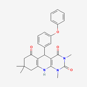 molecular formula C27H27N3O4 B2628620 1,3,8,8-tetramethyl-5-(3-phenoxyphenyl)-5,8,9,10-tetrahydropyrimido[4,5-b]quinoline-2,4,6(1H,3H,7H)-trione CAS No. 868143-96-8