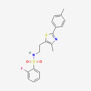 molecular formula C19H19FN2O2S2 B2628661 2-fluoro-N-[2-[4-methyl-2-(4-methylphenyl)-1,3-thiazol-5-yl]ethyl]benzenesulfonamide CAS No. 893994-81-5