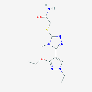 molecular formula C12H18N6O2S B2628662 2-((5-(3-ethoxy-1-ethyl-1H-pyrazol-4-yl)-4-methyl-4H-1,2,4-triazol-3-yl)thio)acetamide CAS No. 1013786-84-9